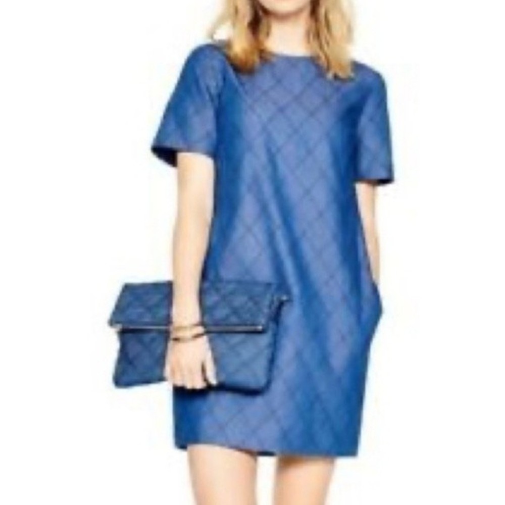 Kate Spade New York Blue Quilted Chambray Shift Dress Preppy Classic Elegant 2